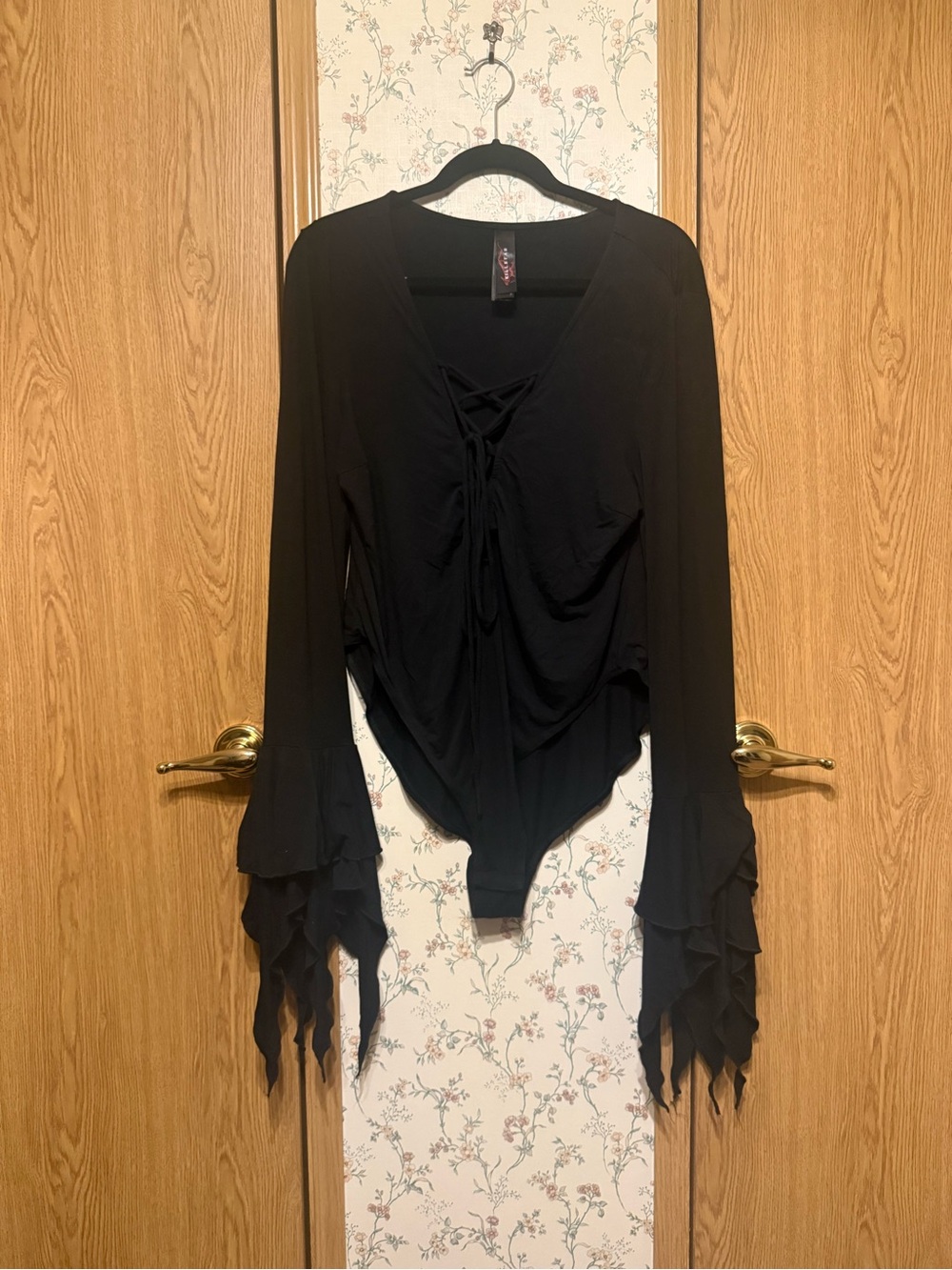 Killstar Black Lace-Up Bell Sleeve Bodysuit